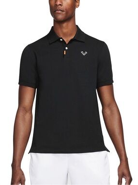 Nike Rafael Nadal Polo Shirt Mens Medium Black Short Sleeve Slim Fit Dri-Fit L